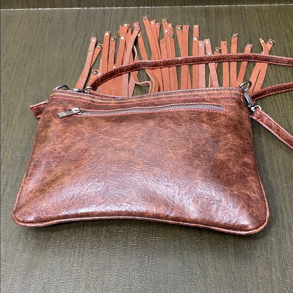 Catchfly Faux Suede/Leather Country Western Fringe Crossbody Purse Bag w/ jewels - Picture 8 of 14